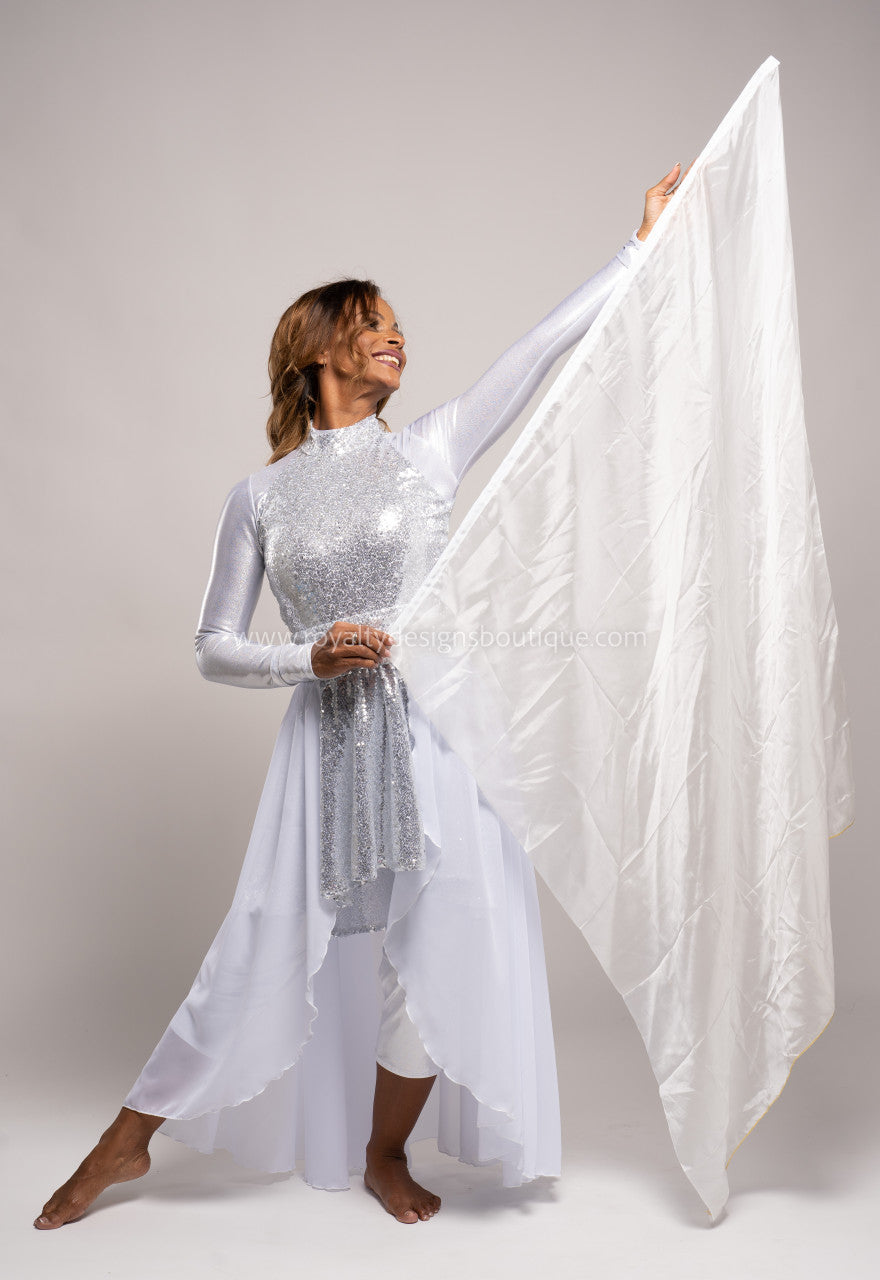 Two (2) piece Angelical Silver Sequin Tunic & White Chiffon Skirt - Christmas Collection