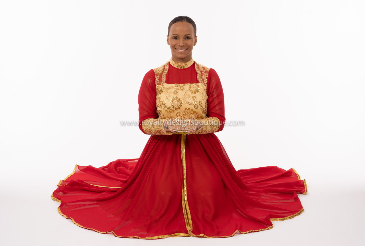 * Elegant Red and gold  Esther Praise Dance Garment - ESTHER Collection -