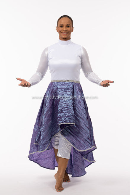 * El Vive!" Ephod- White Top Taffeta/Purple Skirt Praise Dance Garment