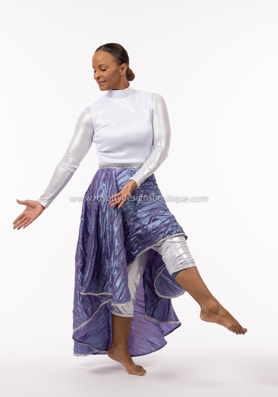 * El Vive!" Ephod- White Top Taffeta/Purple Skirt Praise Dance Garment