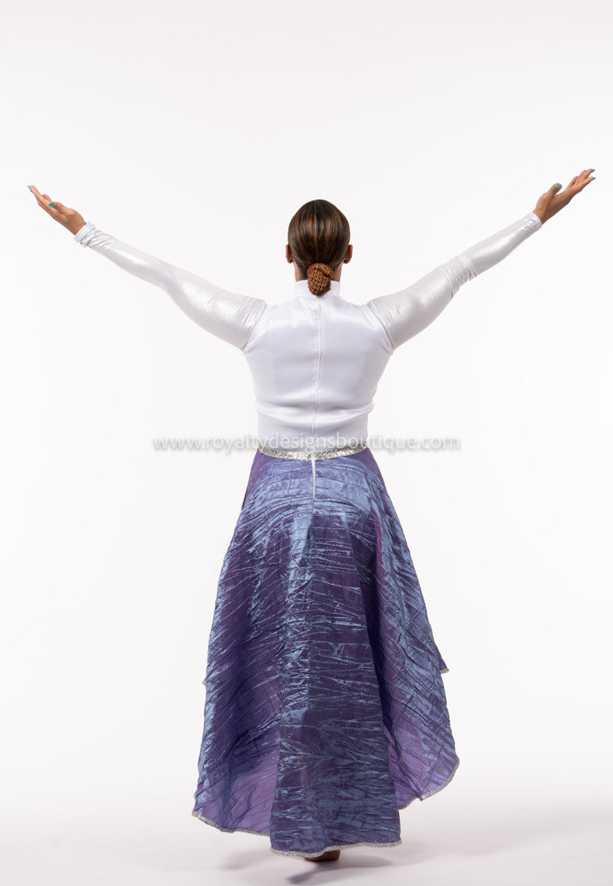 * El Vive!" Ephod- White Top Taffeta/Purple Skirt Praise Dance Garment