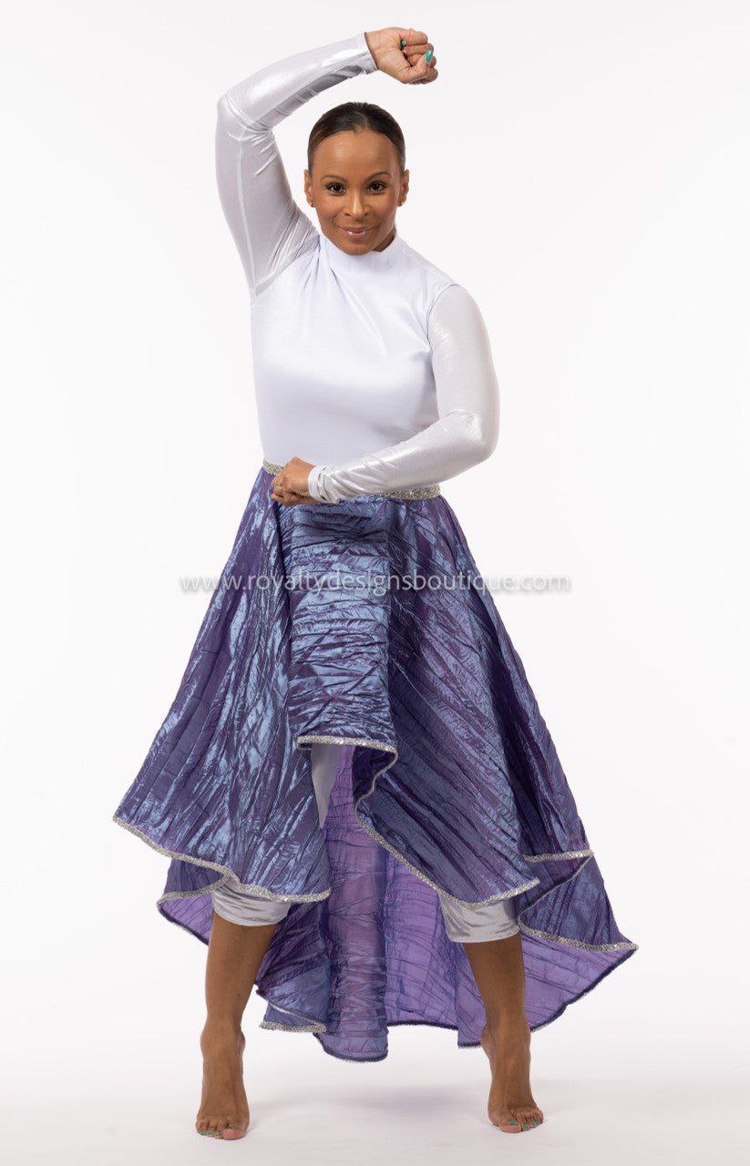 * El Vive!" Ephod- White Top Taffeta/Purple Skirt Praise Dance Garment