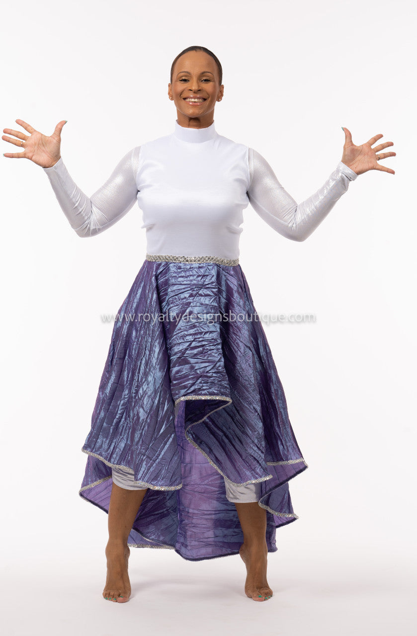 * El Vive!" Ephod- White Top Taffeta/Purple Skirt Praise Dance Garment