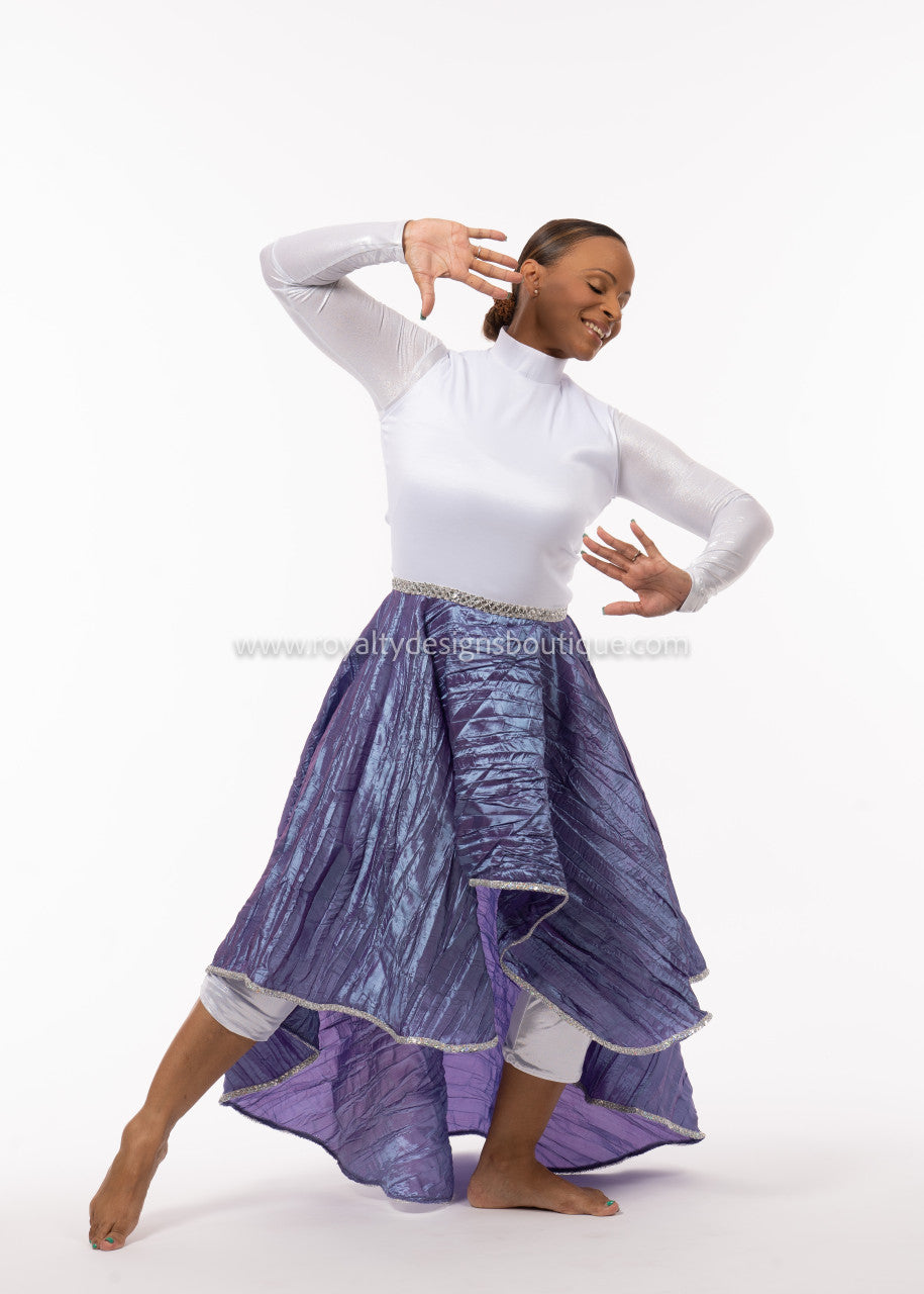 * El Vive!" Ephod- White Top Taffeta/Purple Skirt Praise Dance Garment