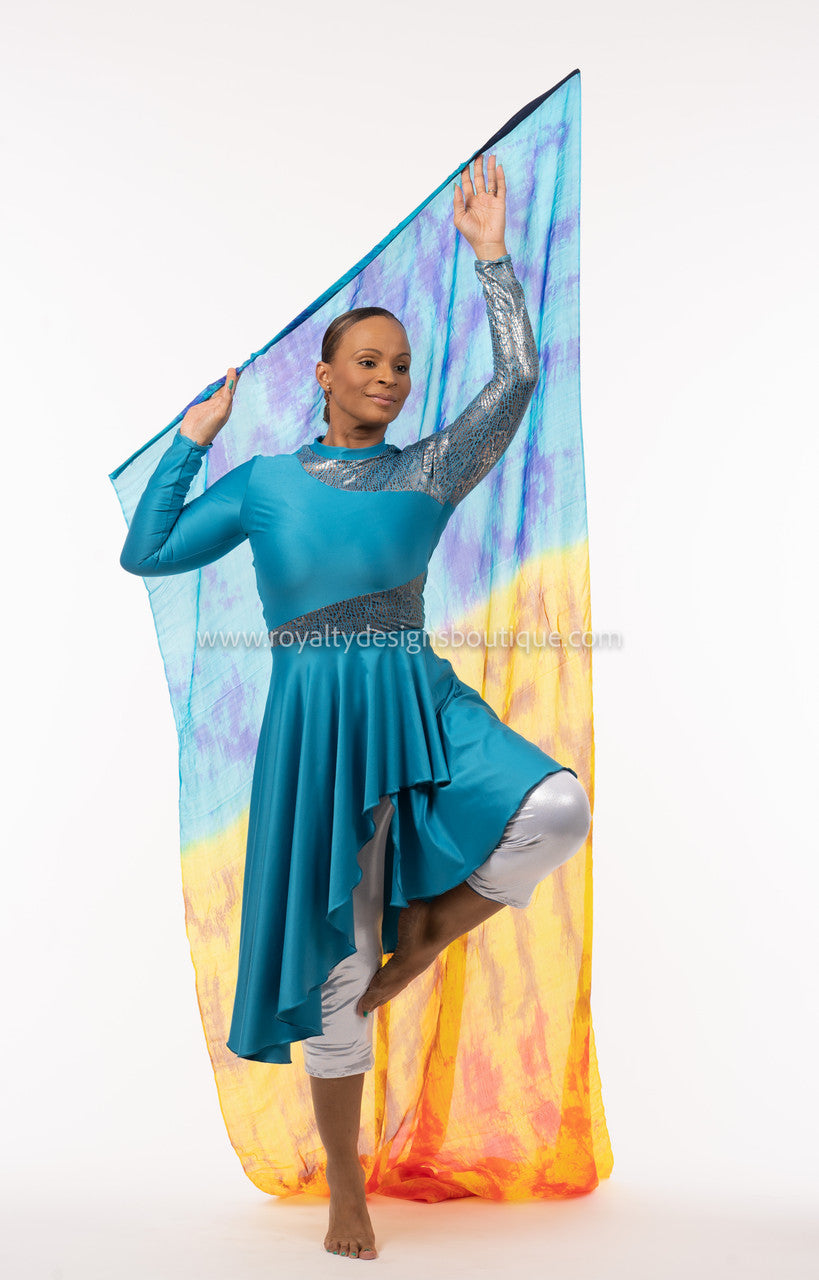 * RENEW Hi neck long sleeve Praise Dance Ephod-Hi end lycra teal