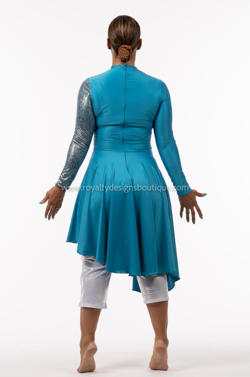 * RENEW Hi neck long sleeve Praise Dance Ephod-Hi end lycra teal