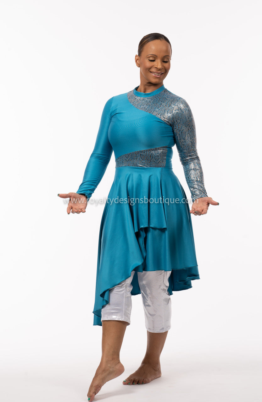 * RENEW Hi neck long sleeve Praise Dance Ephod-Hi end lycra teal