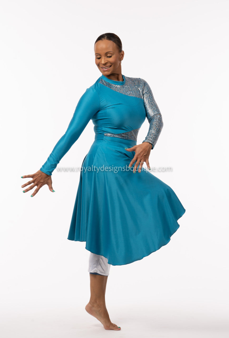 * RENEW Hi neck long sleeve Praise Dance Ephod-Hi end lycra teal