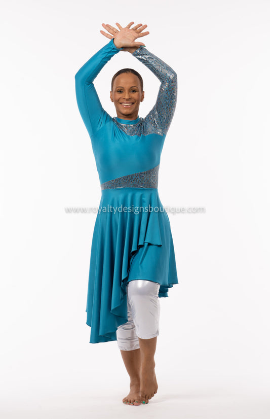 * RENEW Hi neck long sleeve Praise Dance Ephod-Hi end lycra teal