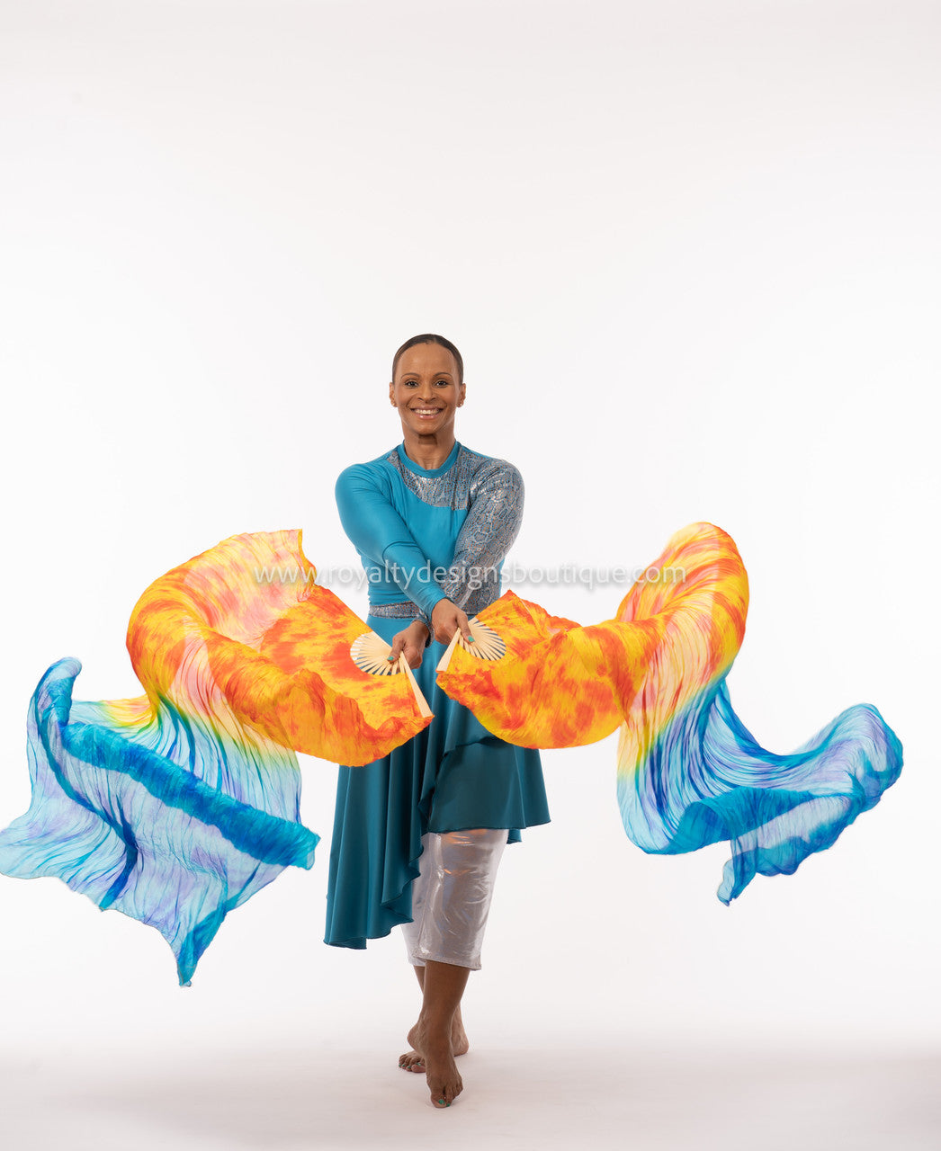 Heaven on Earth FANS - 1 Pair(Left+Right) Women Real Silk Praise Dance Fan Veil, Length 180cm Width 90cm