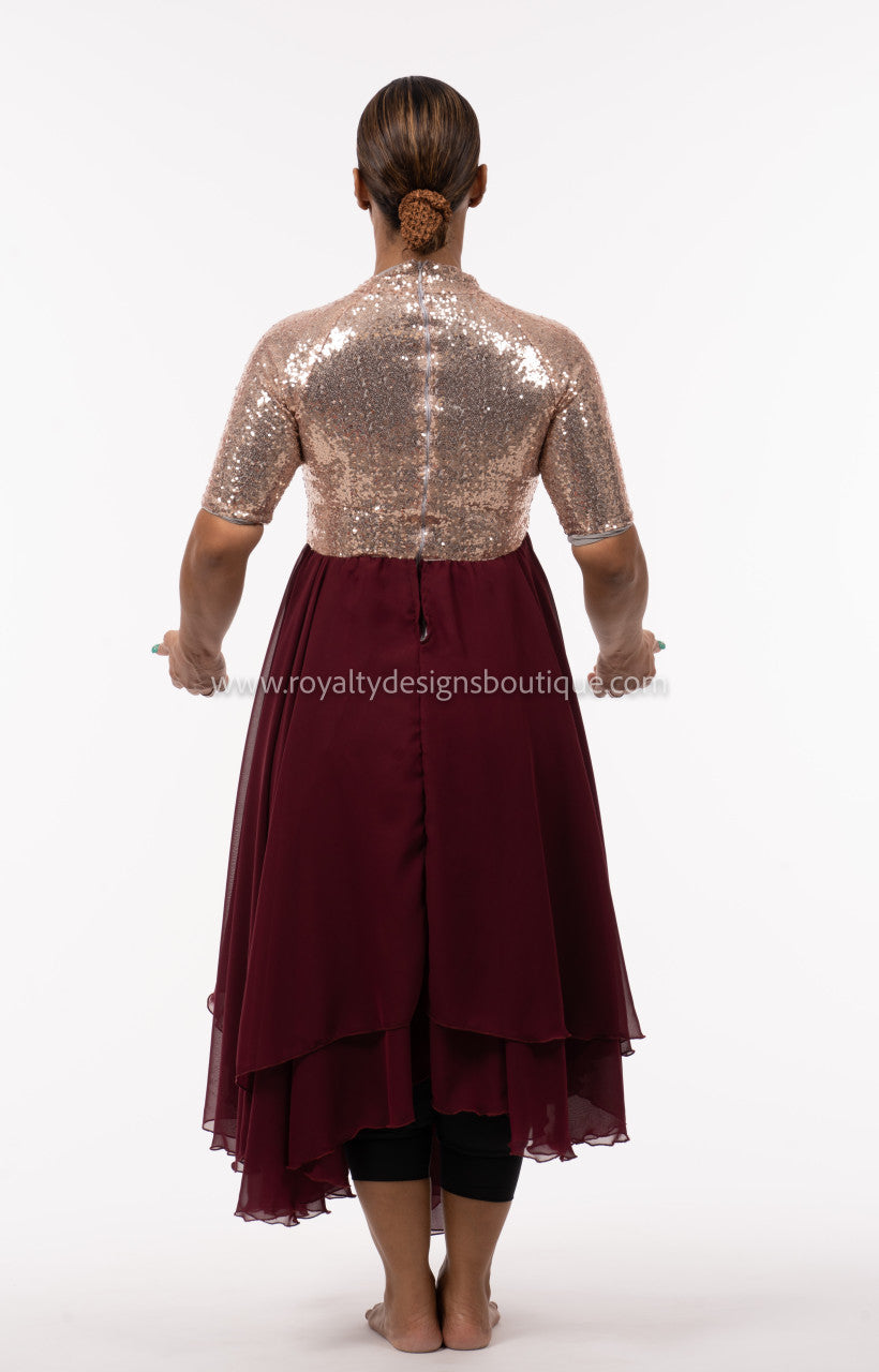 ** New Wine Mid sleeve Rose gold and burgundy Praise and Worship Dance Ephod