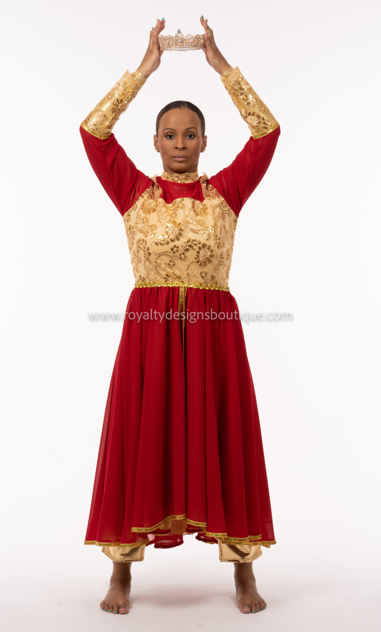 * Elegant Red and gold  Esther Praise Dance Garment - ESTHER Collection -