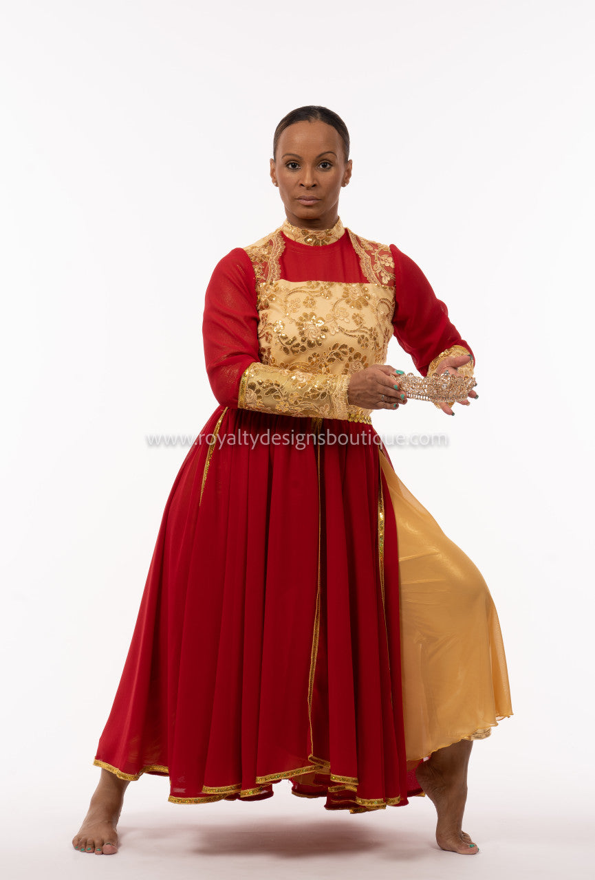 * Elegant Red and gold  Esther Praise Dance Garment - ESTHER Collection -