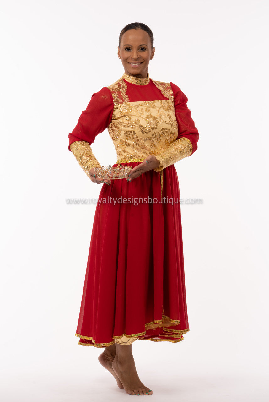 * Elegant Red and gold  Esther Praise Dance Garment - ESTHER Collection -