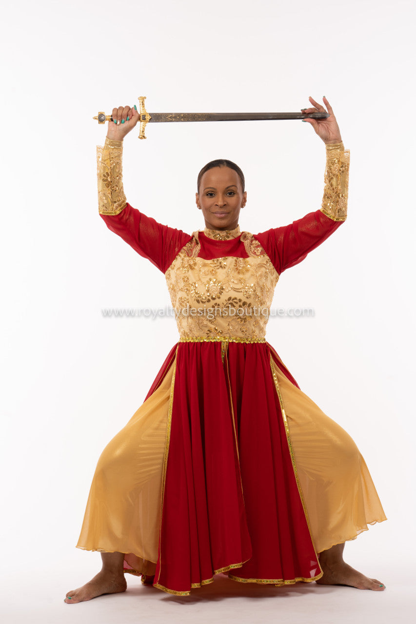 * Elegant Red and gold  Esther Praise Dance Garment - ESTHER Collection -