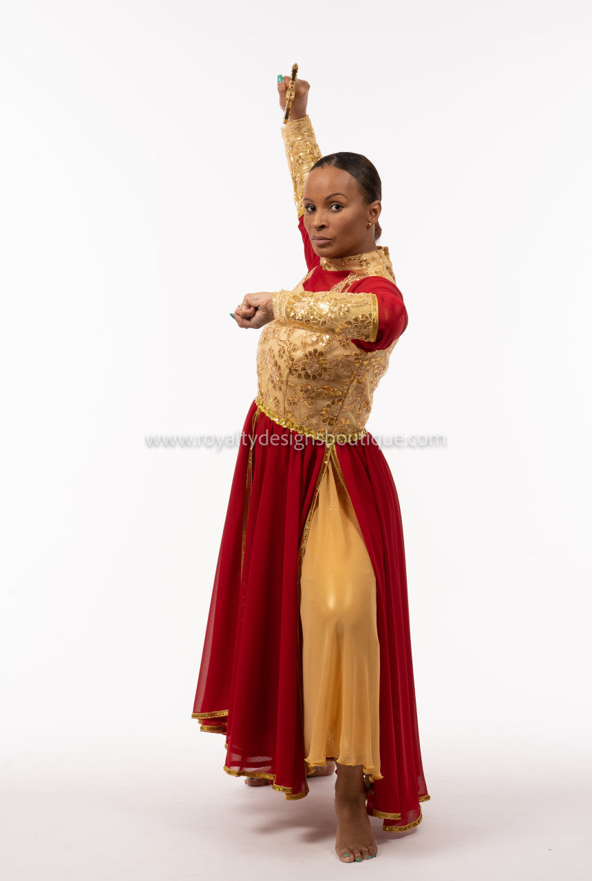 * Elegant Red and gold  Esther Praise Dance Garment - ESTHER Collection -