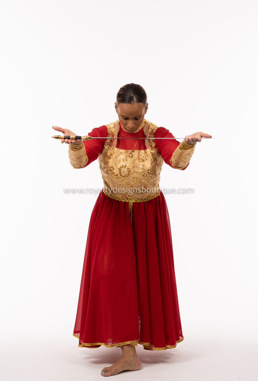 * Elegant Red and gold  Esther Praise Dance Garment - ESTHER Collection -