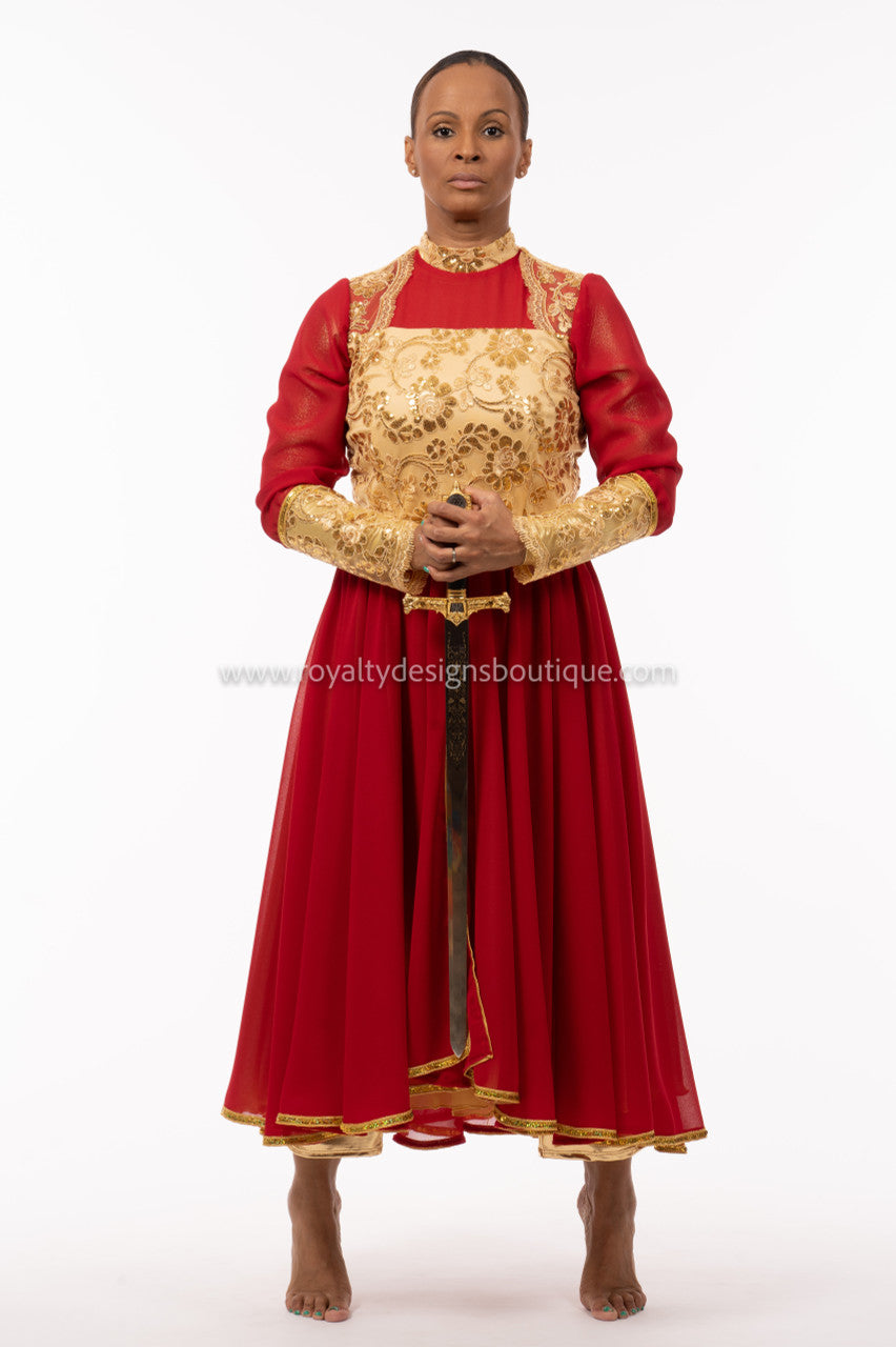 * Elegant Red and gold  Esther Praise Dance Garment - ESTHER Collection -