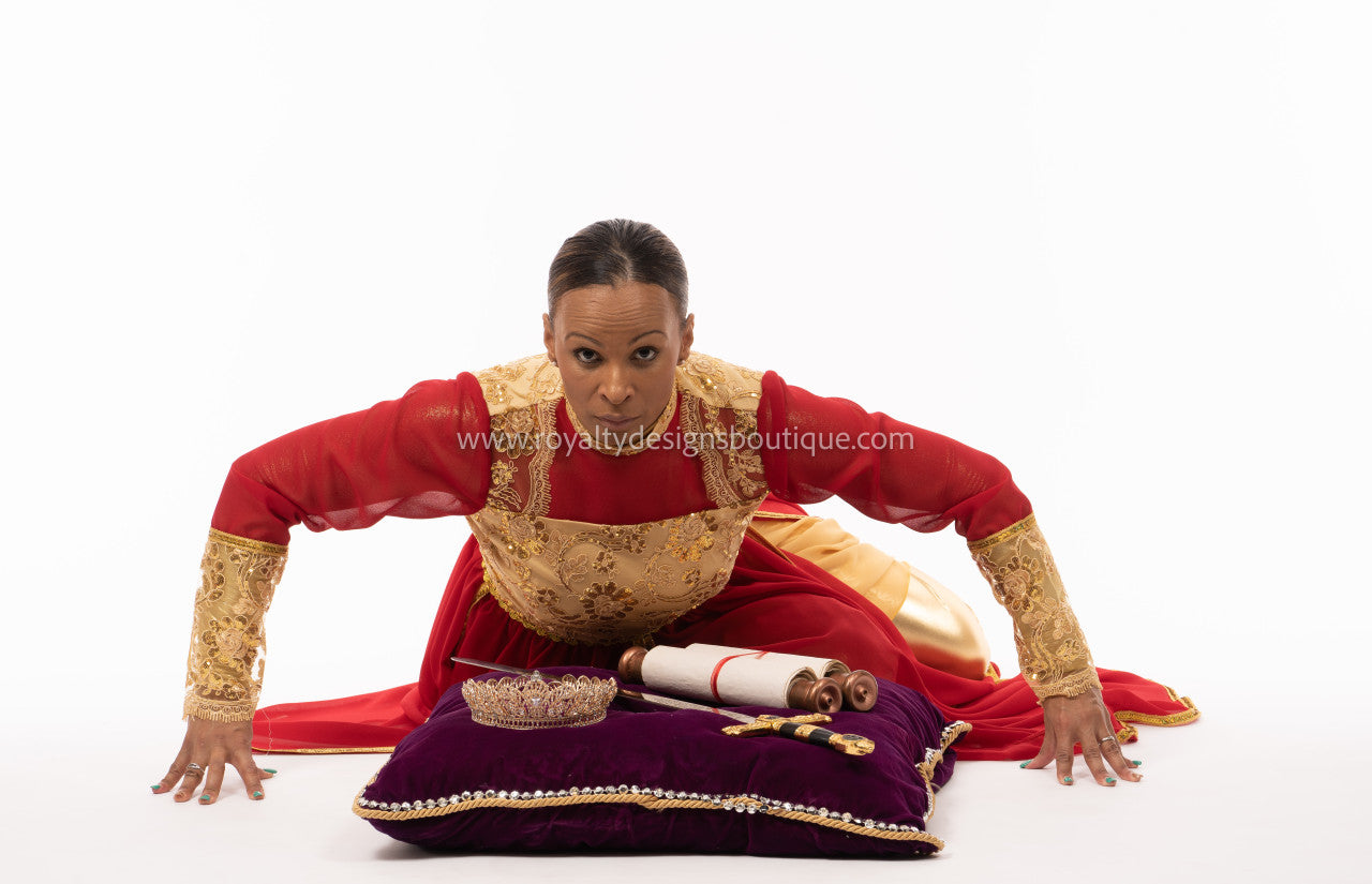 * Elegant Red and gold  Esther Praise Dance Garment - ESTHER Collection -