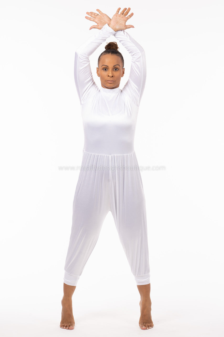 * White One piece Unitard lycra Satin Stretch