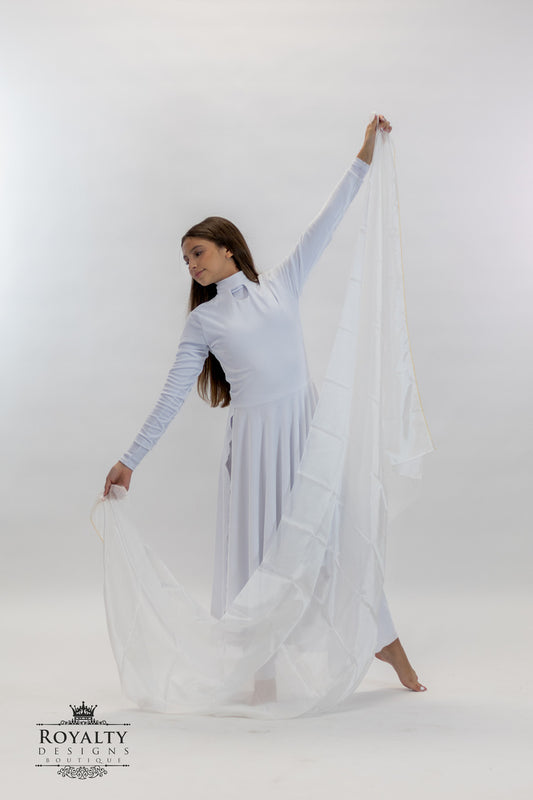 White Chiffon long Praise Dance Veil