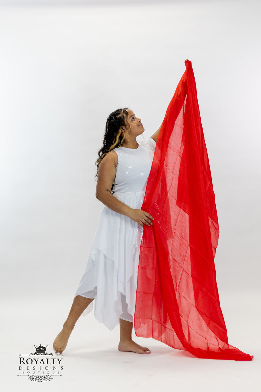 Red Chiffon long Praise Dance Veil