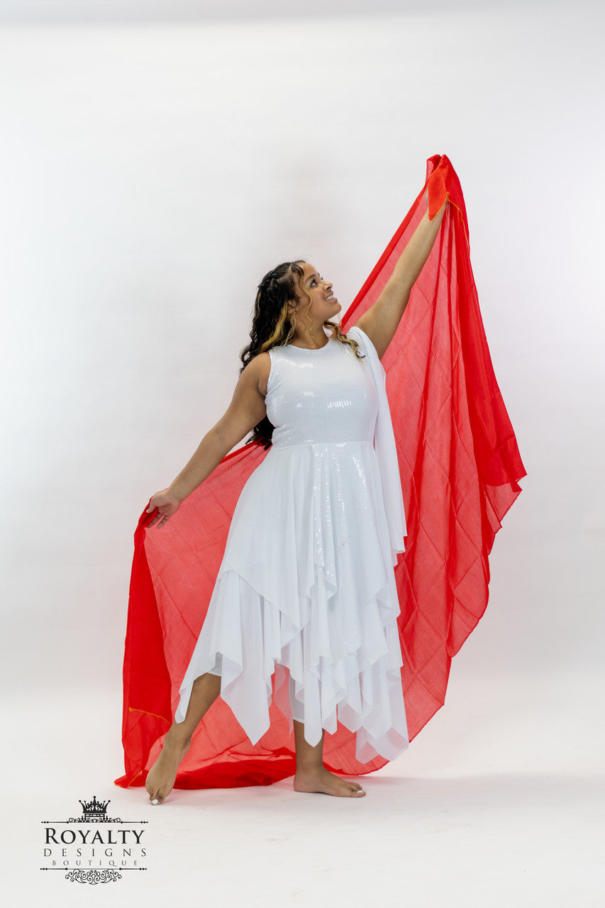 Red Chiffon long Praise Dance Veil