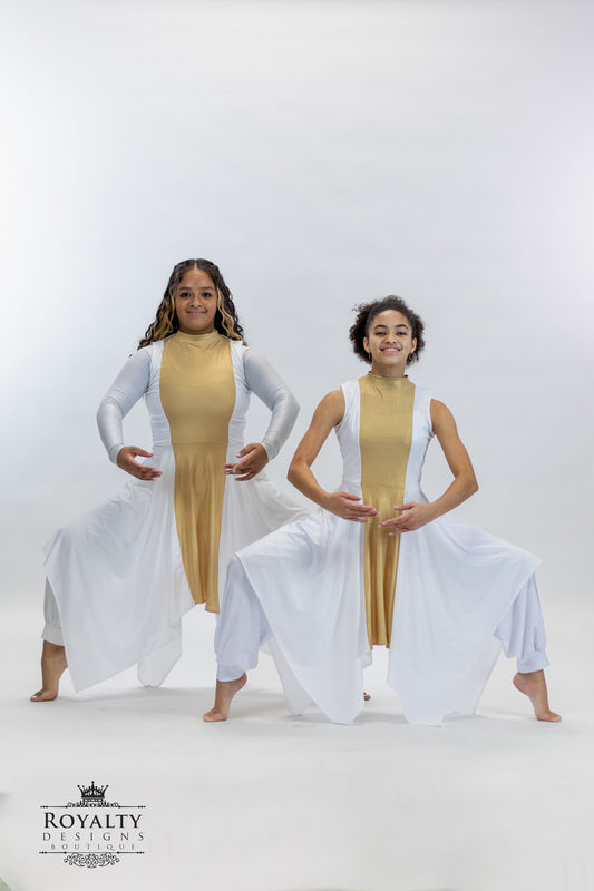 SHEKINAH White and Gold lycra Tunic