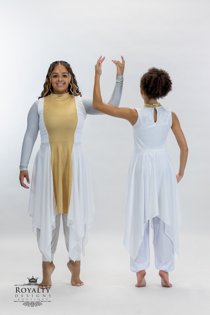 SHEKINAH White and Gold lycra Tunic