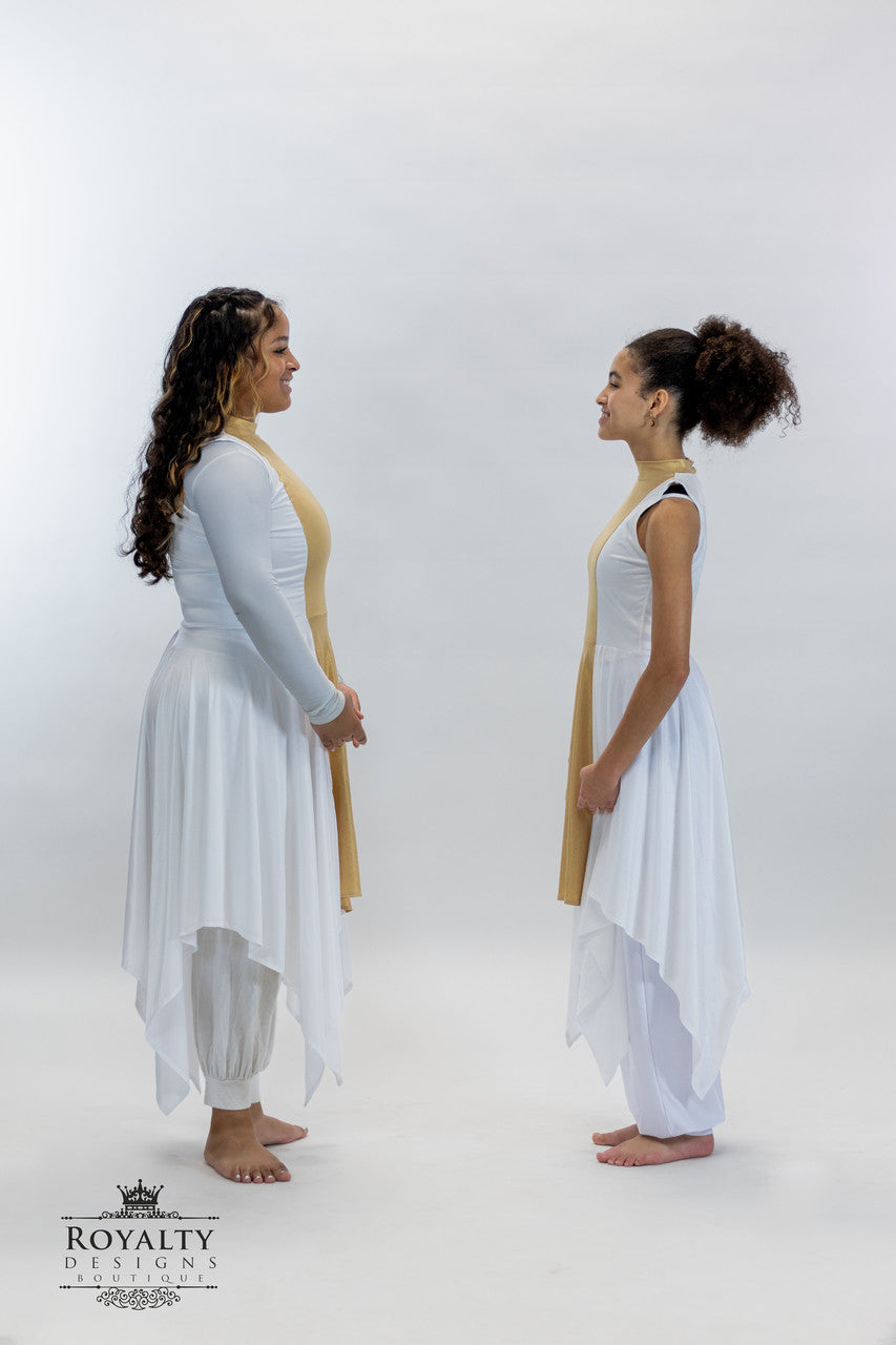 SHEKINAH White and Gold lycra Tunic