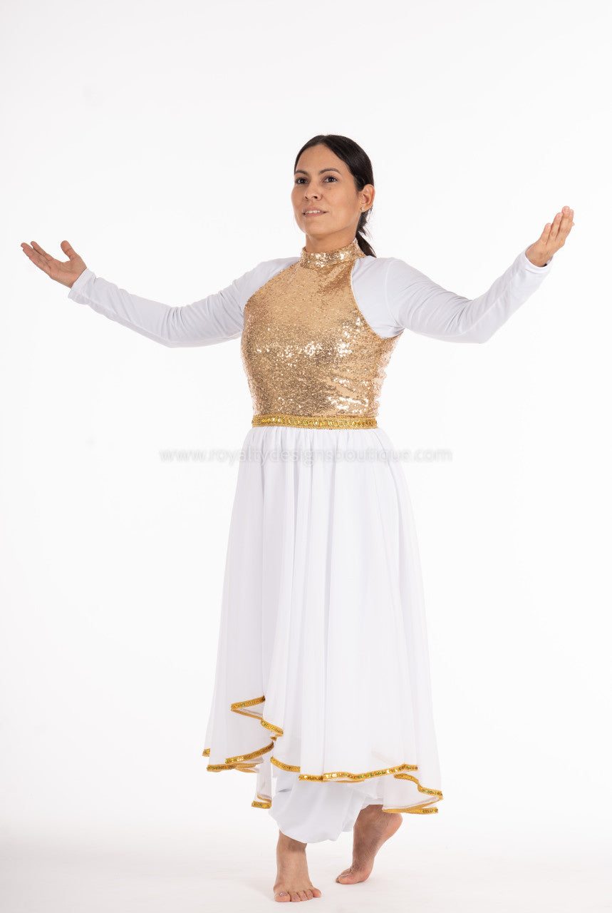 JOY White chiffon and Gold- sequin Dance Ephod