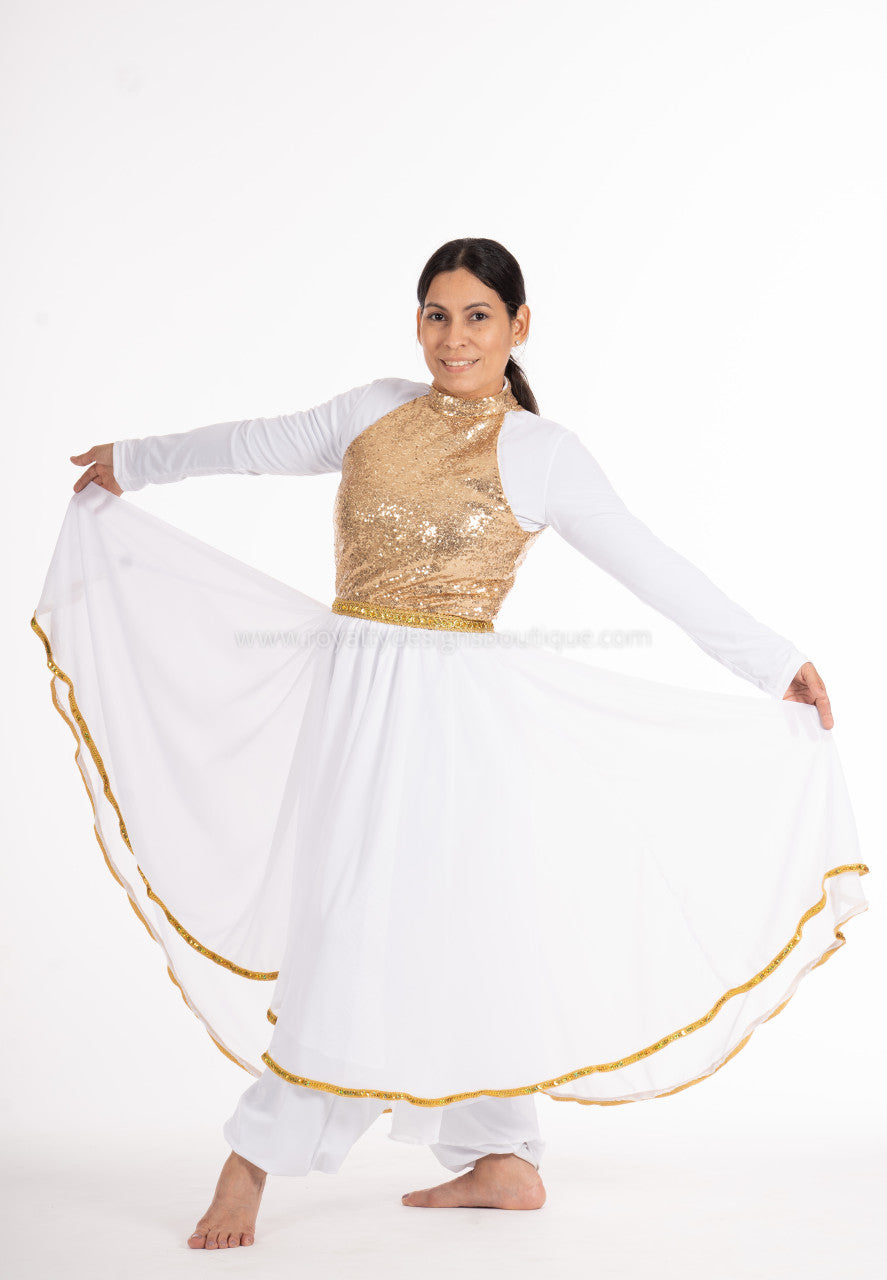 JOY White chiffon and Gold- sequin Dance Ephod