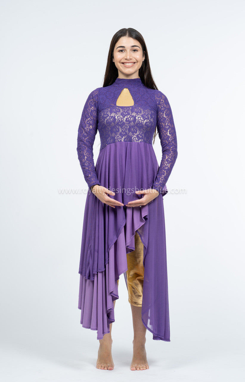 Elegant purple Lace and lycra/mesh Praise Dance Tunic