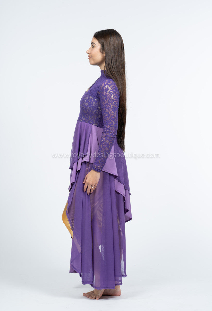 Elegant purple Lace and lycra/mesh Praise Dance Tunic