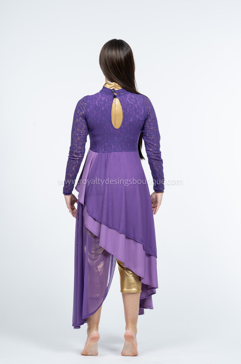 Elegant purple Lace and lycra/mesh Praise Dance Tunic