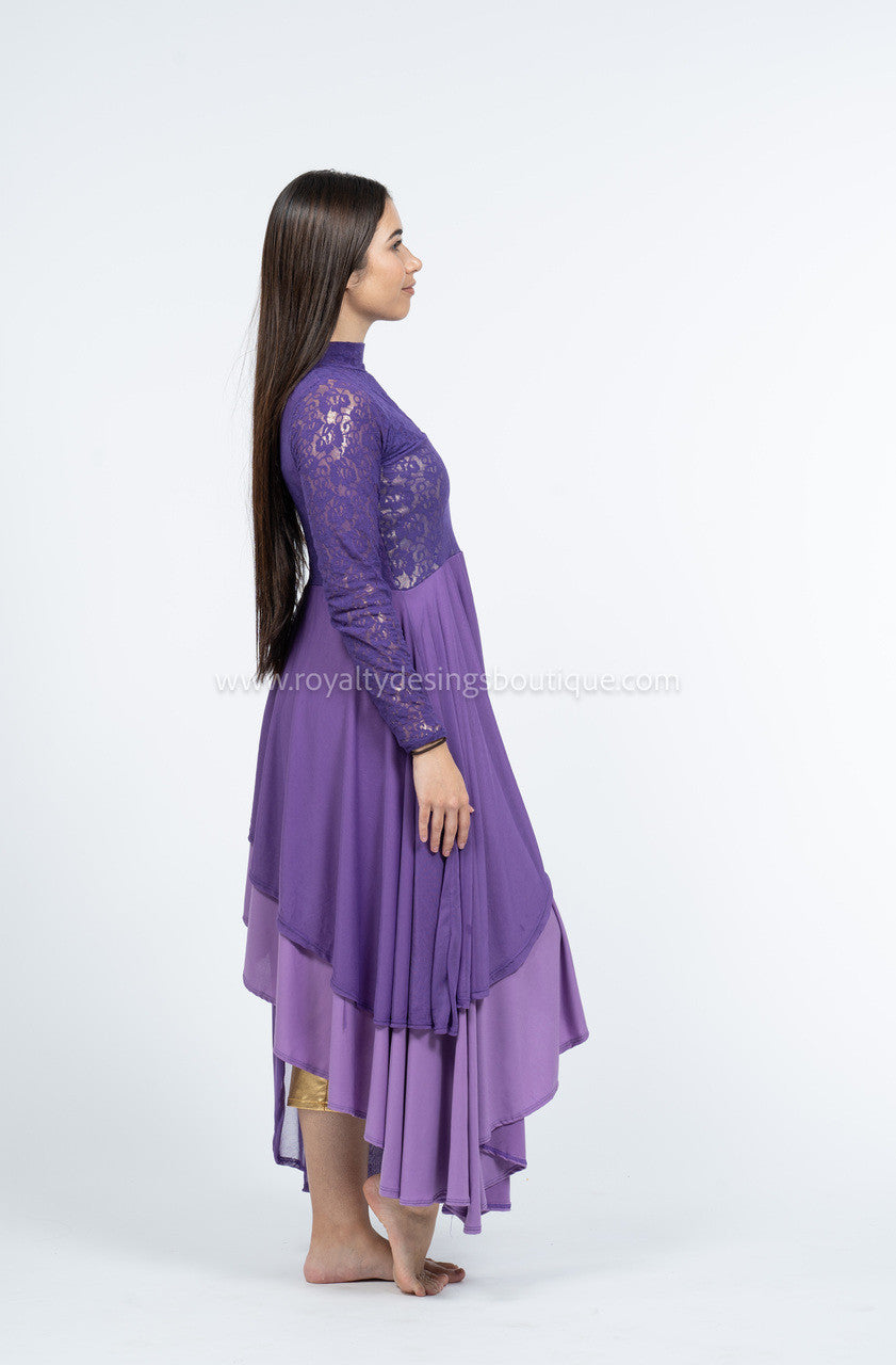 Elegant purple Lace and lycra/mesh Praise Dance Tunic