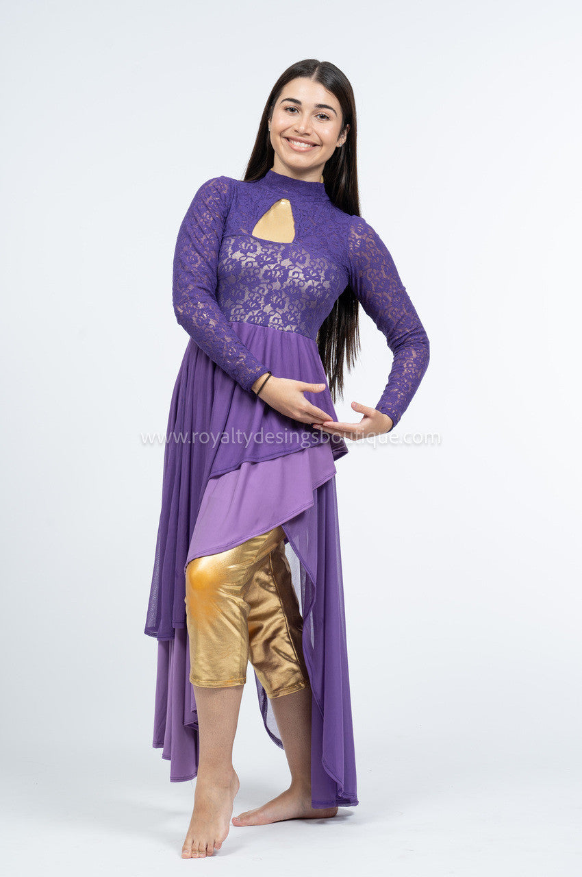 Elegant purple Lace and lycra/mesh Praise Dance Tunic