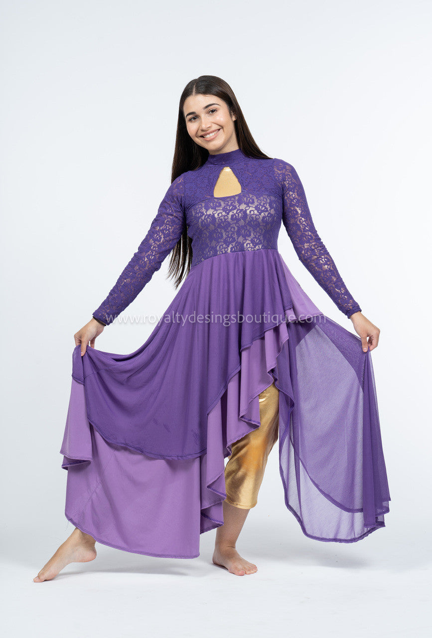 Elegant purple Lace and lycra/mesh Praise Dance Tunic