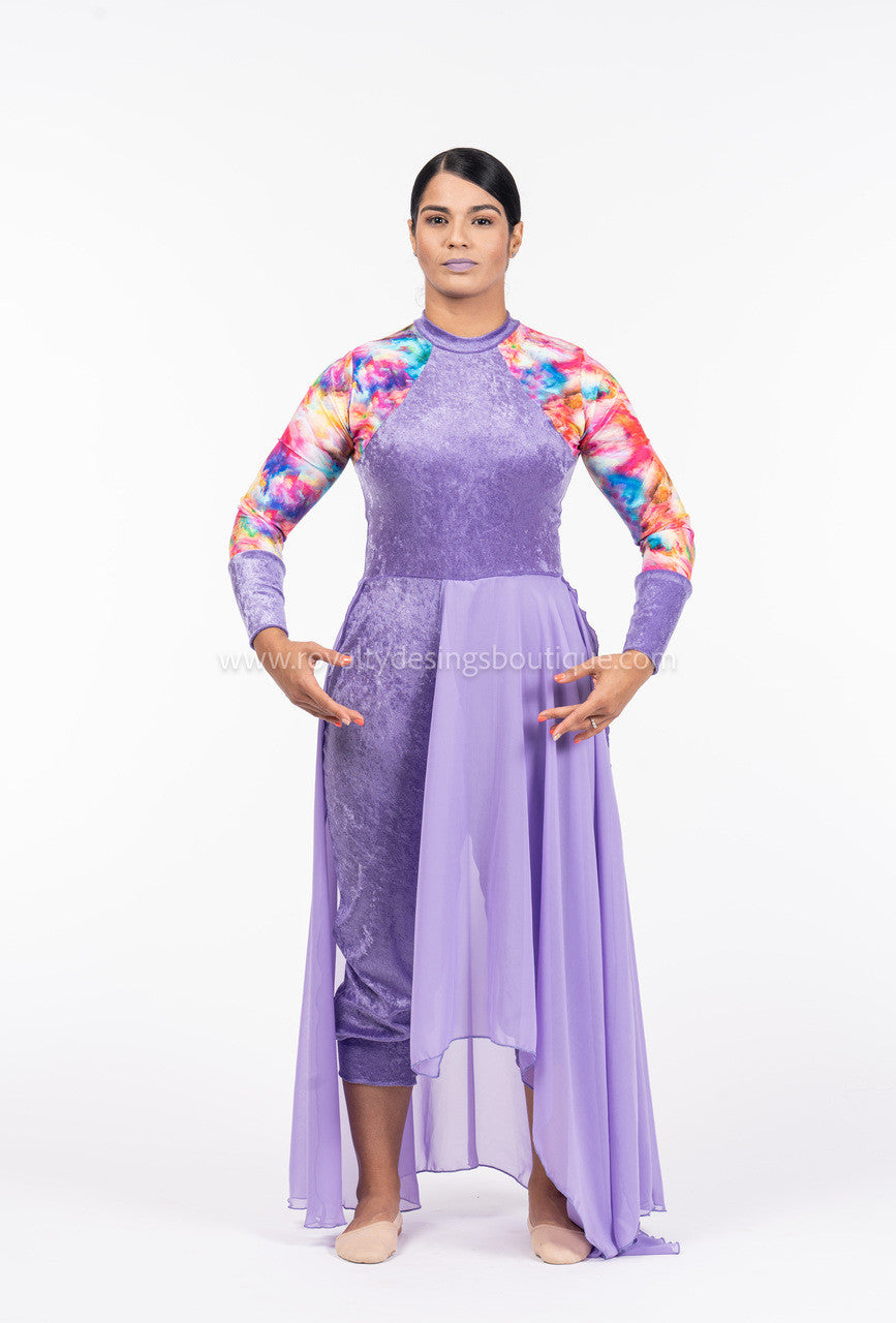 Revival Collection -Elegant Lilac Unitard with attsched Skirt