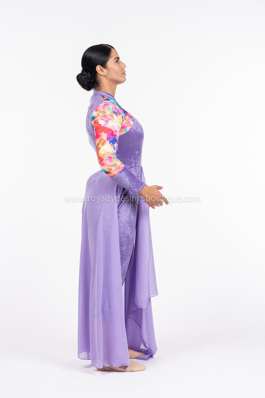 Revival Collection -Elegant Lilac Unitard with attsched Skirt