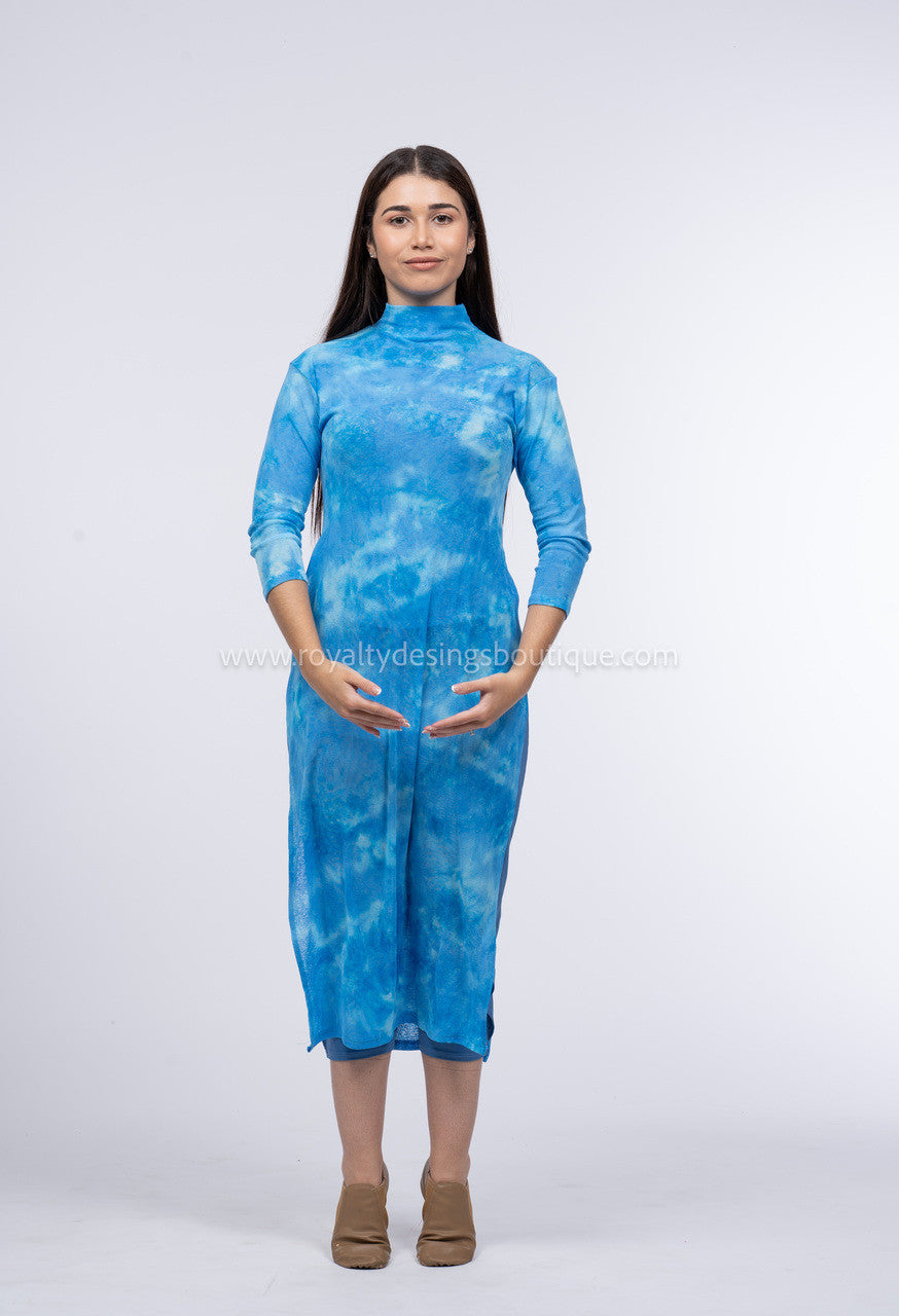 (2 piece) Blue Mesh Modern Tunic  with pants included  -  DEEPER WATERS Collection by Delki Rosso