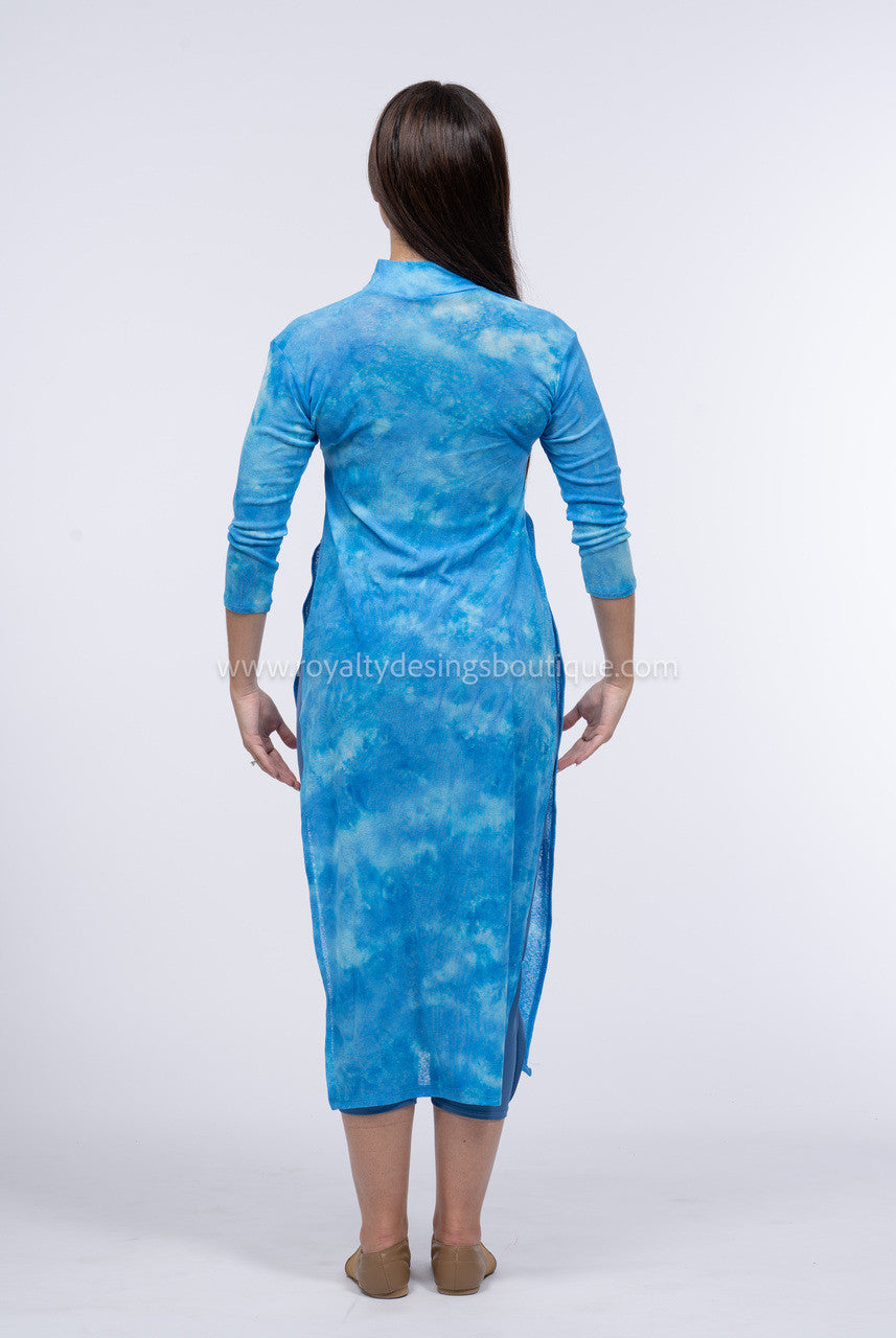 (2 piece) Blue Mesh Modern Tunic  with pants included  -  DEEPER WATERS Collection by Delki Rosso