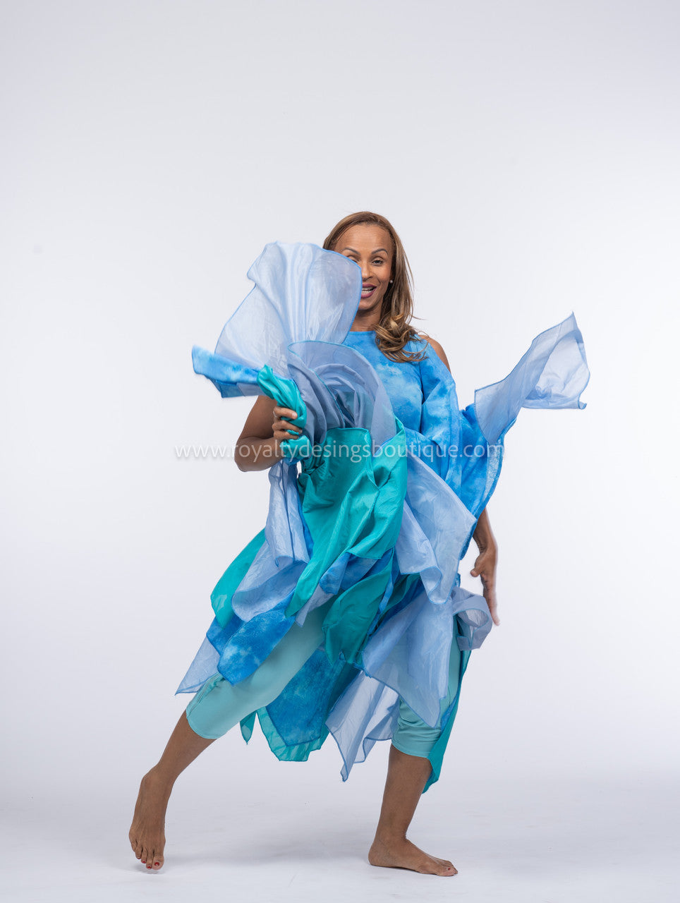 2 Pieces - Blue Mesh Fancy Dress with pants included  -  DEEPER WATERS Collection by Delki Rosso