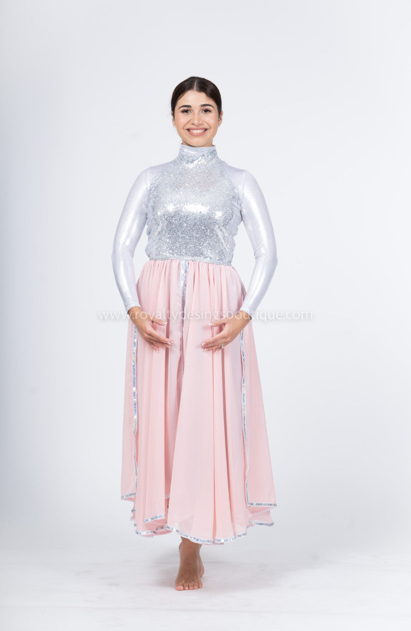 Princess Elegant Chifon and silver sequin Dress ( fusha, pink , white )