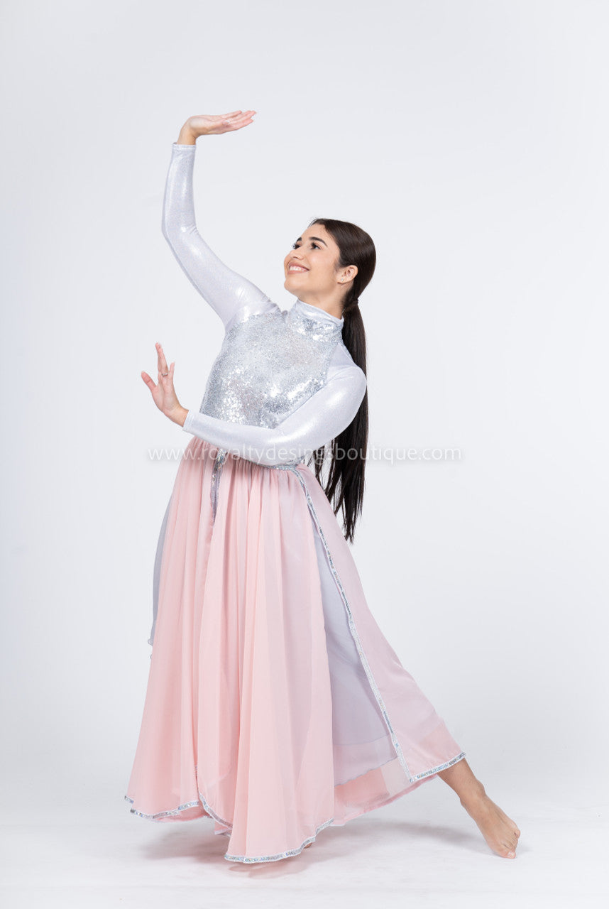 Princess Elegant Chifon and silver sequin Dress ( fusha, pink , white )