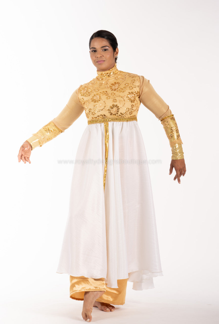 PRINCESS Collection  Hi Waist Gold and Pearl white Elegant Satin Garment Dress