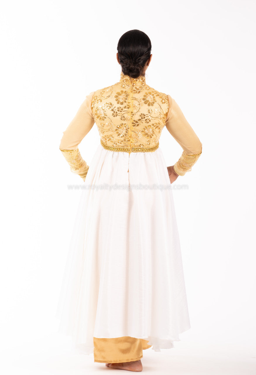 PRINCESS Collection  Hi Waist Gold and Pearl white Elegant Satin Garment Dress