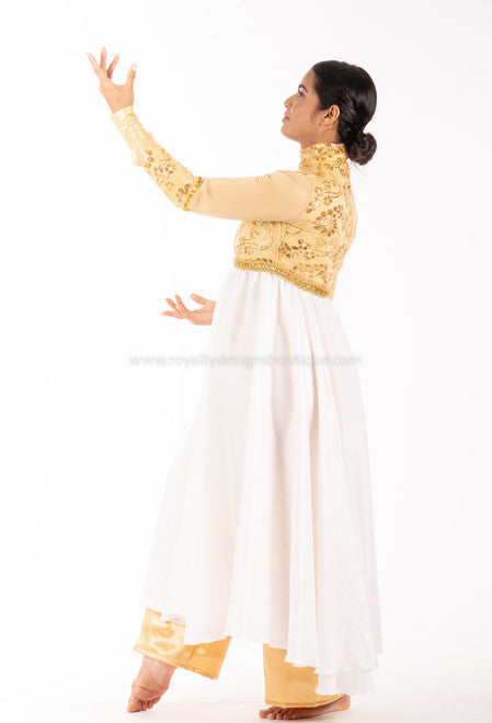 PRINCESS Collection  Hi Waist Gold and Pearl white Elegant Satin Garment Dress