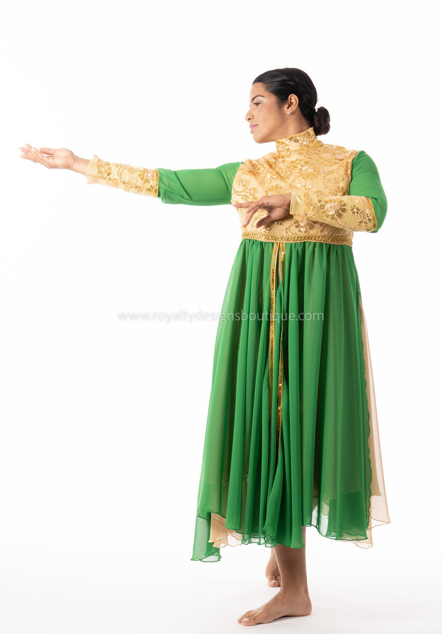 PRINCESS Collection Hi Waist Gold and Green Chiffon Elegant Garment Dress