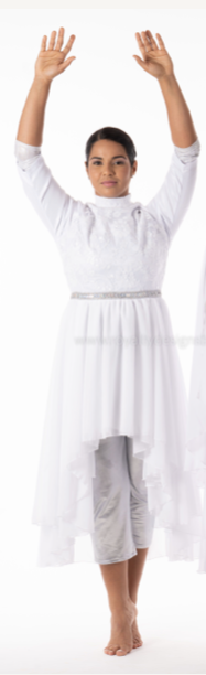 * Bridal White Dress - Mid sleeve with Chiffon and Elegant Lace Top